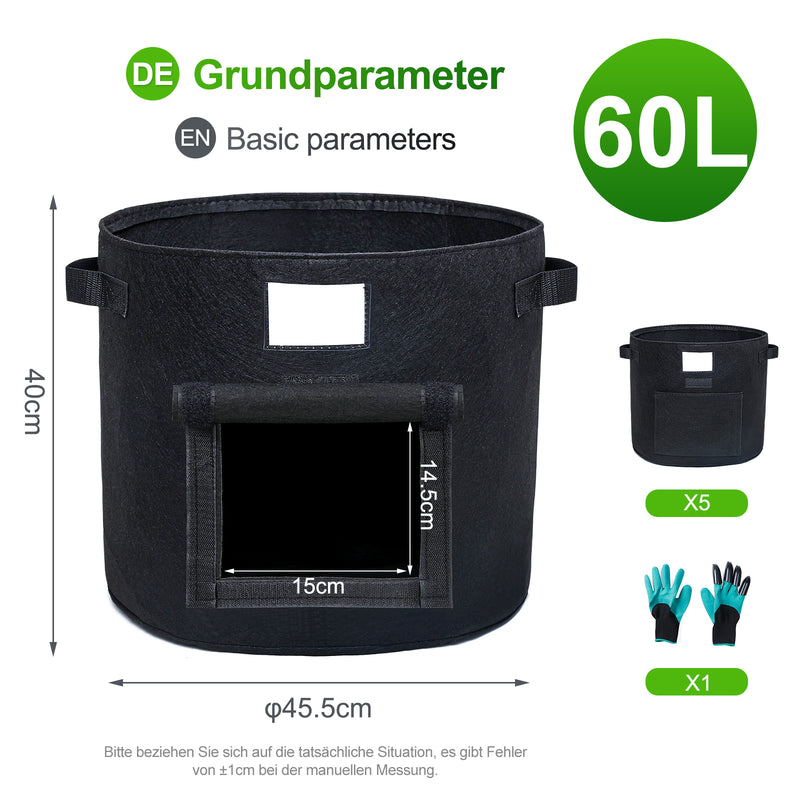 Yorbay 5 Stück Pflanzsack mit 1 Paar Gartenhandschuhen - G41 - 3 - Yorbay.de