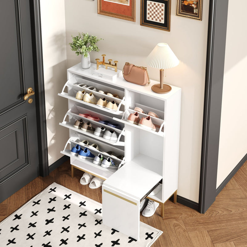 Schuhschrank mit Schuhwechselhocker und 3 Klappen, 105 x 115,5 x 25 cm - YB - WF230459460W - 7 - Yorbay.de