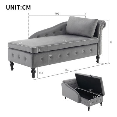 Chaiselongue - Sofa aus Samt mit Stauraum, Armlehne und Kissen - YB - N621P198101G - 11 - Yorbay.de