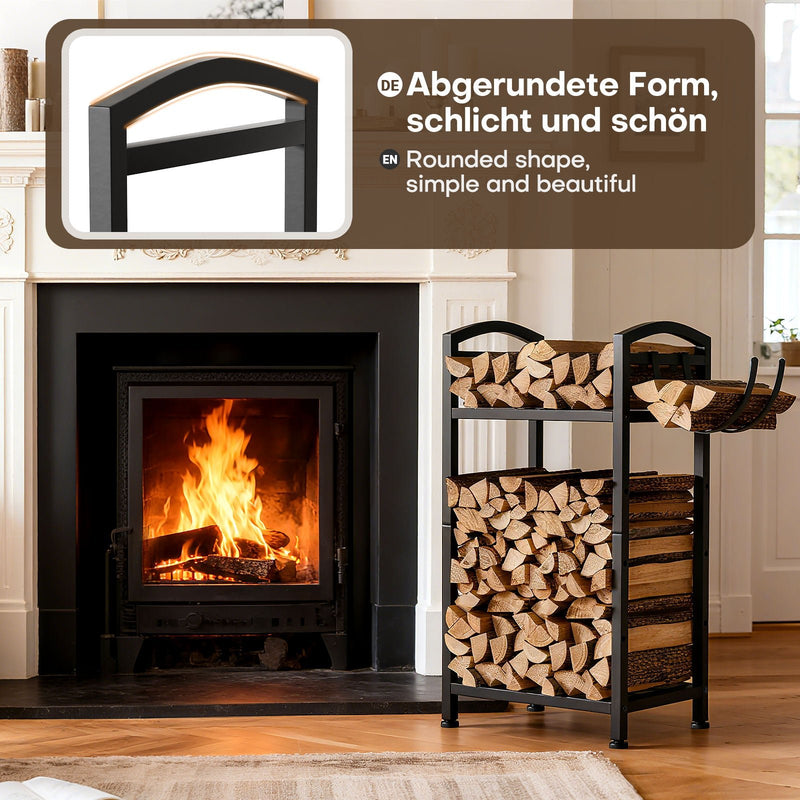 anzündholz aufbewahrung Kaminholzregal Metall 2 Ebenen mit Oxford-Tasche, 156 kg Tragfähigkeit — Yorbay.de