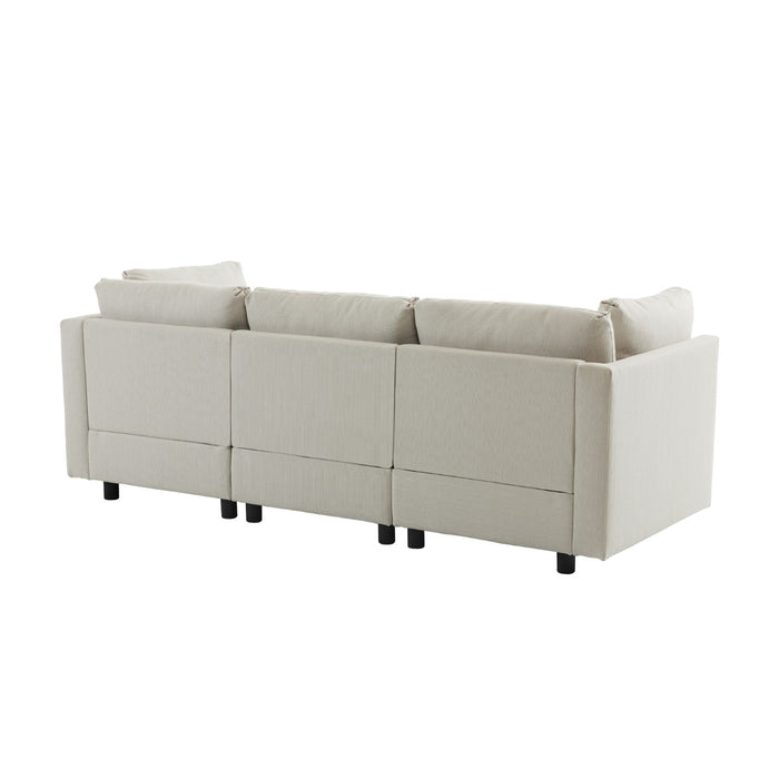 L-förmiges Wohnzimmersofa mit Fußhocker und Kissen in beige YH530144454647A 11