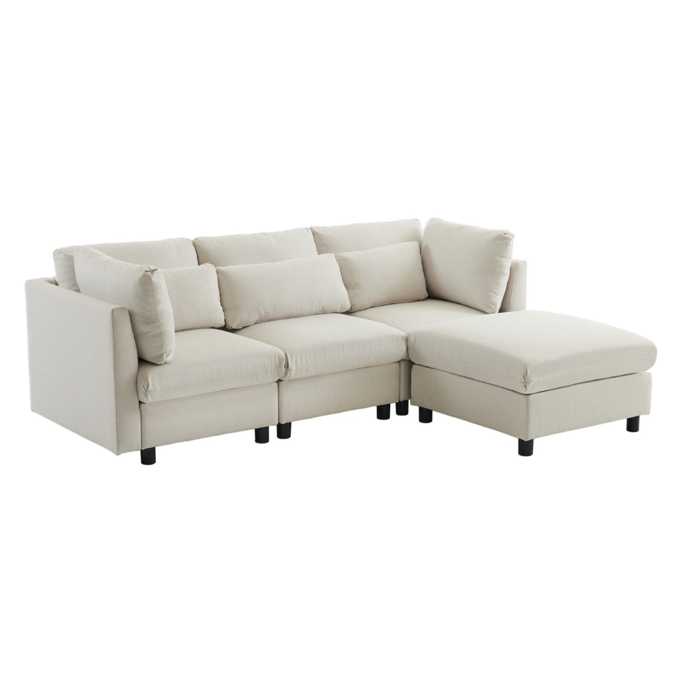 L-förmiges Wohnzimmersofa mit Fußhocker und Kissen in beige YH530144454647A 01