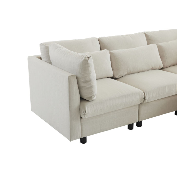 L-förmiges Wohnzimmersofa mit Fußhocker und Kissen in beige YH530144454647A 05