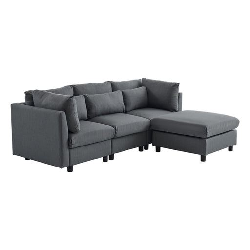 L-förmiges Wohnzimmersofa mit Fußhocker und Kissen in grau YH530144454647G 01