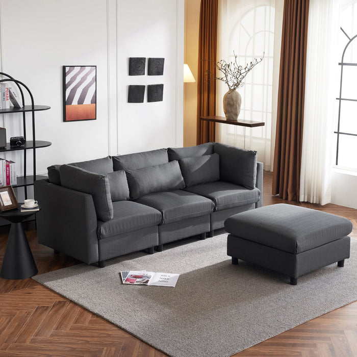 L-förmiges Wohnzimmersofa mit Fußhocker und Kissen in grau YH530144454647G 10