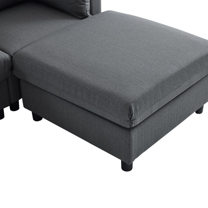 L-förmiges Wohnzimmersofa mit Fußhocker und Kissen in grau YH530144454647G 07