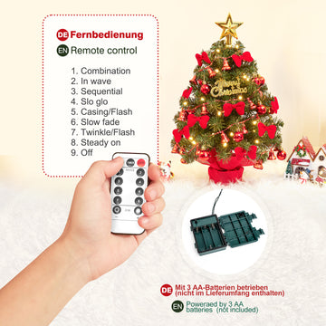 Mini Künstlicher Weihnachtsbaum mit LED-Lichtern und Dekoration 40 cm —  Yorbay.de
