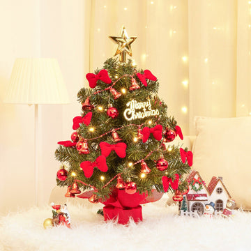 Mini Künstlicher Weihnachtsbaum mit LED-Lichtern und Dekoration 40 cm —  Yorbay.de