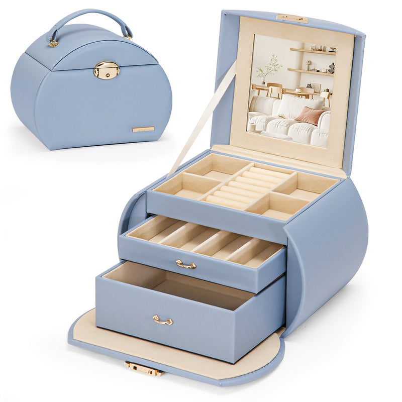 Yorbay Runder Schmuckkoffer aus Kunstleder mit Handgriff Blaugrau - SL003-C082 - 20 - Yorbay.de