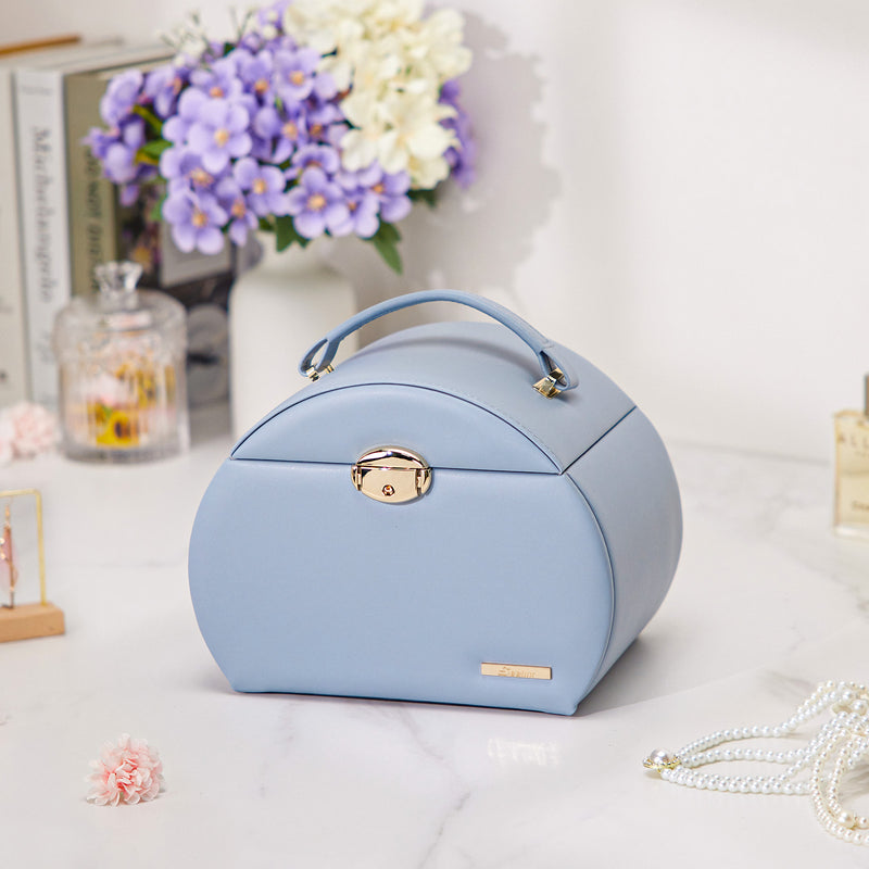 Yorbay Runder Schmuckkoffer aus Kunstleder mit Handgriff Blaugrau - SL003-C082 - 22 - Yorbay.de