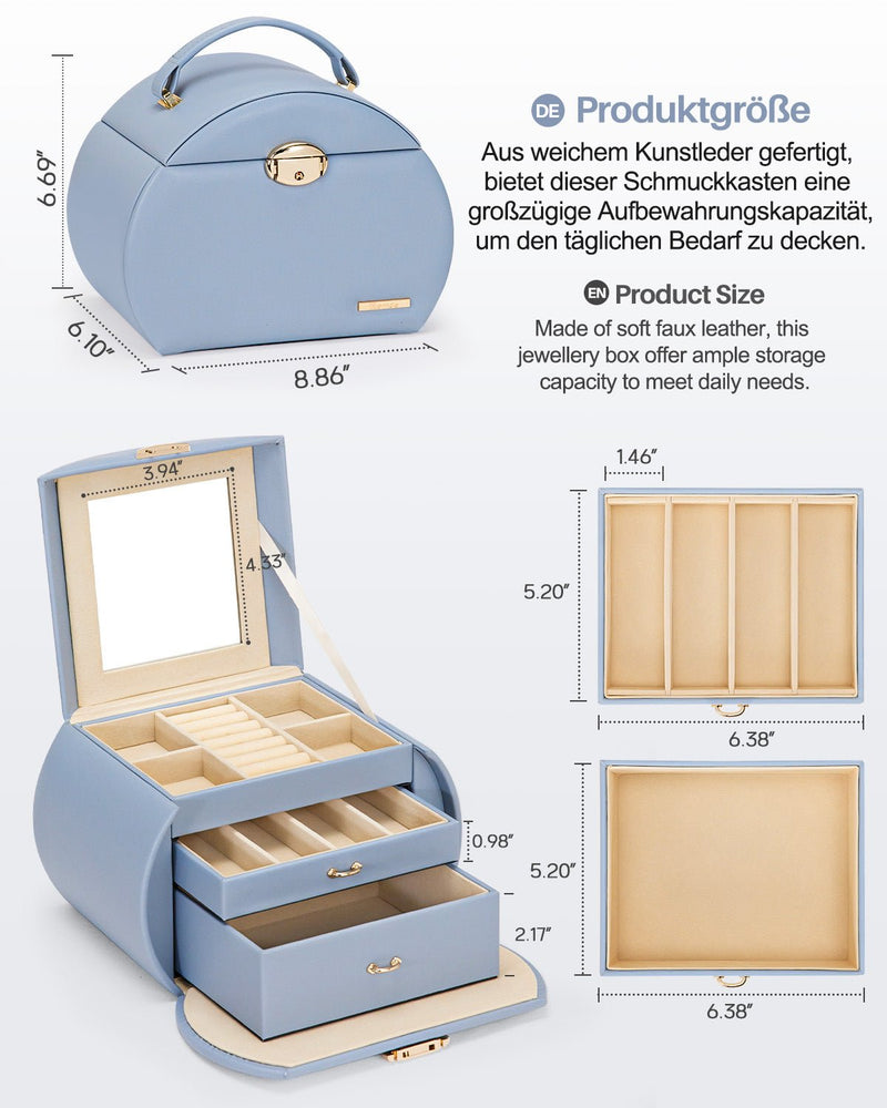 Yorbay Runder Schmuckkoffer aus Kunstleder mit Handgriff Lilagrau - SL003-C081 - 23 - Yorbay.de