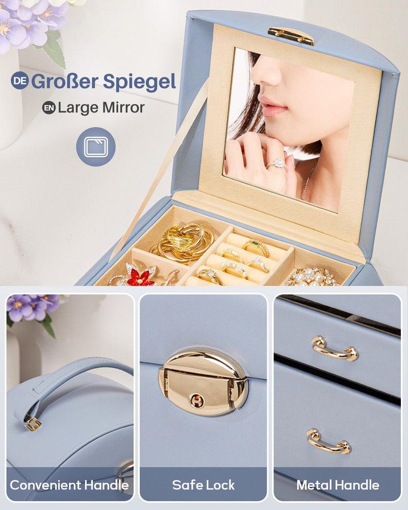 Yorbay Runder Schmuckkoffer aus Kunstleder mit Handgriff Lilagrau - SL003-C081 - 26 - Yorbay.de