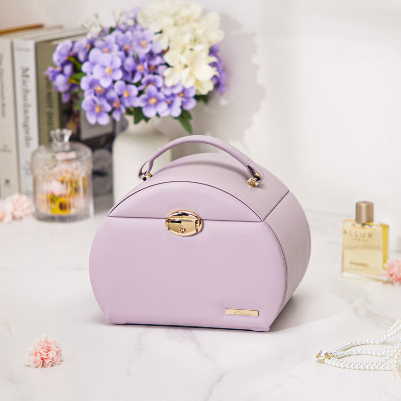 Yorbay Runder Schmuckkoffer aus Kunstleder mit Handgriff Lilagrau - SL003-C081 - 25 - Yorbay.de