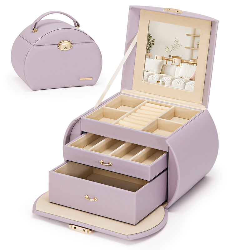 Yorbay Runder Schmuckkoffer aus Kunstleder mit Handgriff Lilagrau - SL003-C081 - 24 - Yorbay.de