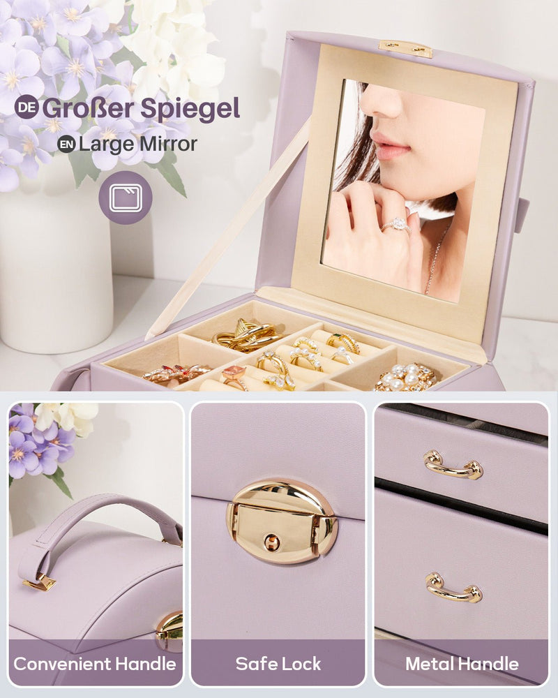 Yorbay Runder Schmuckkoffer aus Kunstleder mit Handgriff Lilagrau - SL003-C081 - 28 - Yorbay.de