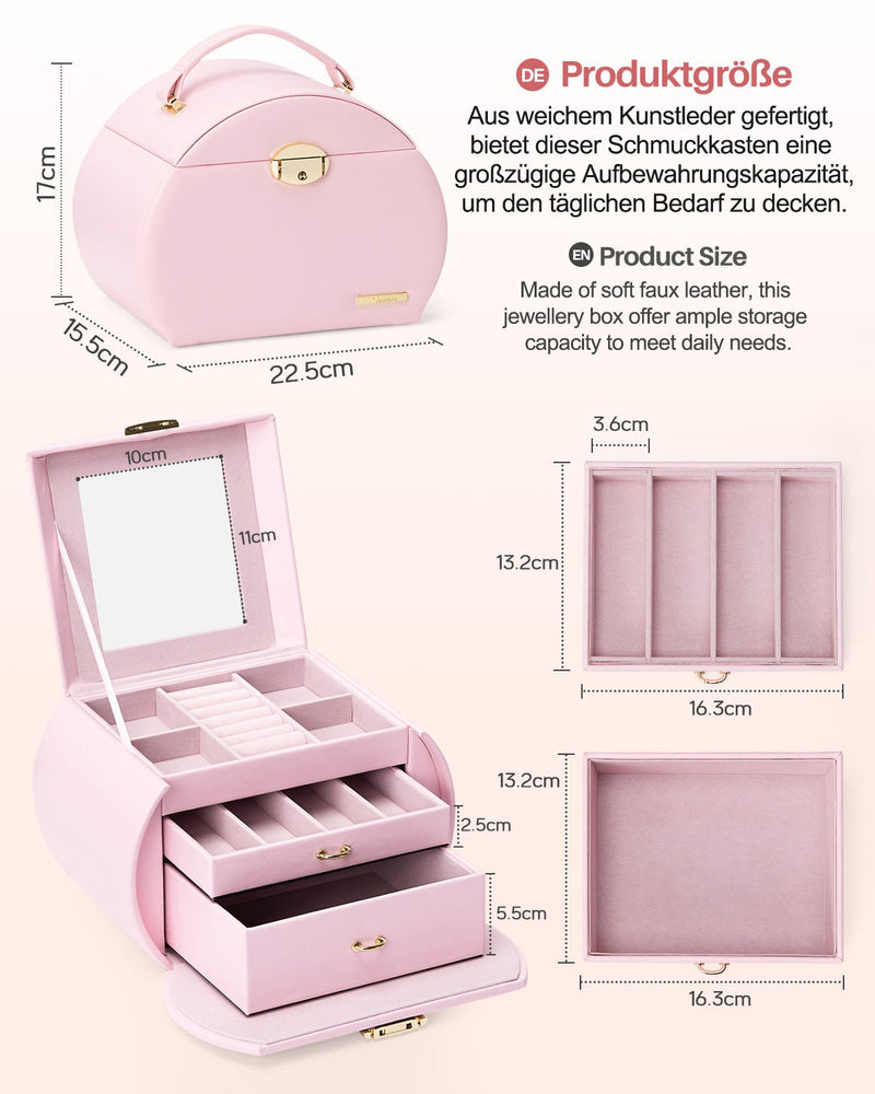 Yorbay Runder Schmuckkoffer aus Kunstleder mit Handgriff Lilagrau - SL003-C081 - 9 - Yorbay.de