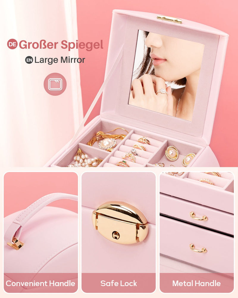 Yorbay Runder Schmuckkoffer aus Kunstleder mit Handgriff Lilagrau - SL003-C081 - 10 - Yorbay.de