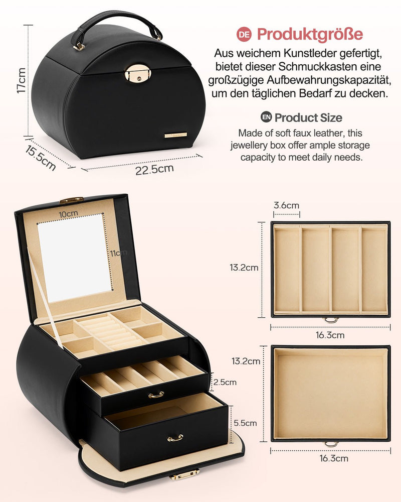 Yorbay Runder Schmuckkoffer aus Kunstleder mit Handgriff Lilagrau - SL003-C081 - 15 - Yorbay.de