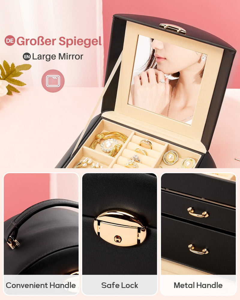 Yorbay Runder Schmuckkoffer aus Kunstleder mit Handgriff Lilagrau - SL003-C081 - 17 - Yorbay.de