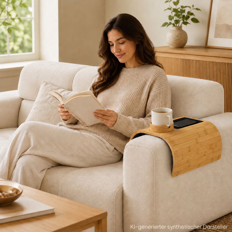 Yorbay Sofa-Armlehnen-Tablett aus Bambus mit 360° Becherhalter