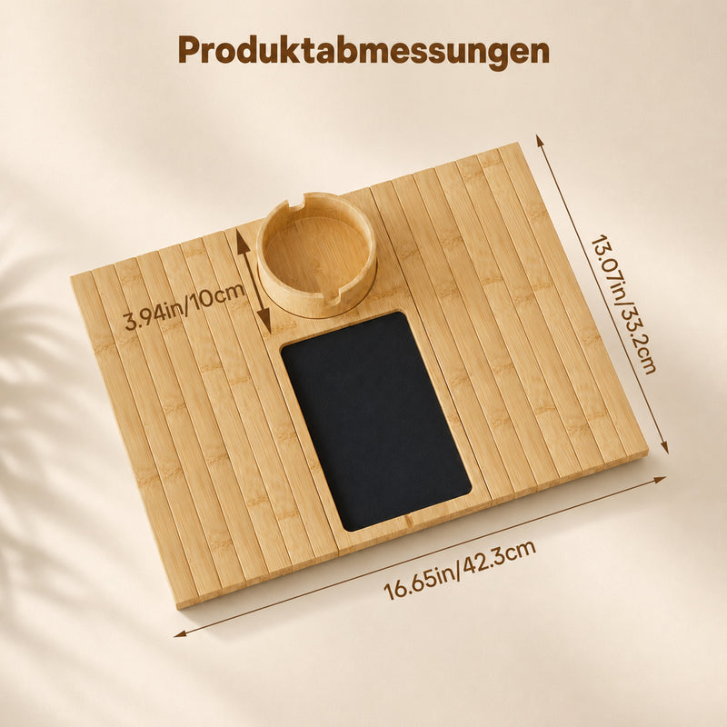 Yorbay Sofa-Armlehnen-Tablett aus Bambus mit 360° Becherhalter
