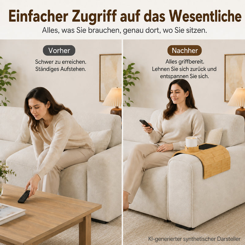 Yorbay Sofa-Armlehnen-Tablett aus Bambus mit 360° Becherhalter