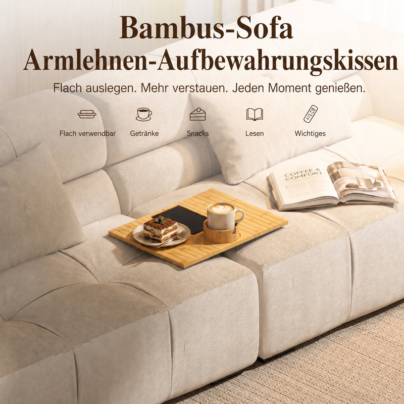 Yorbay Sofa-Armlehnen-Tablett aus Bambus mit 360° Becherhalter