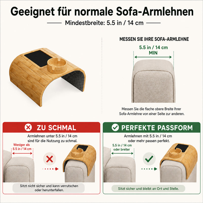 Yorbay Sofa-Armlehnen-Tablett aus Bambus mit 360° Becherhalter