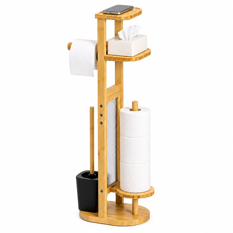 Yorbay Toilettenpapierhalter mit Toilettenbürste aus Bambus