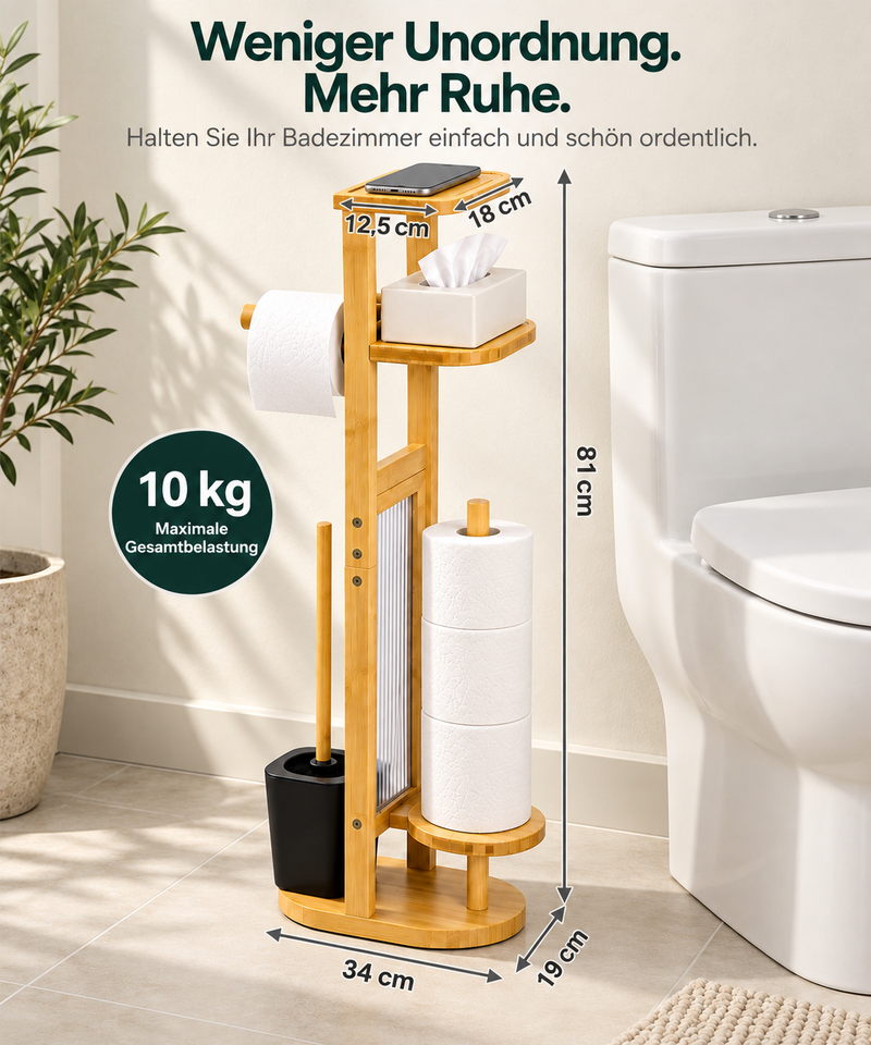 Yorbay Toilettenpapierhalter mit Toilettenbürste aus Bambus