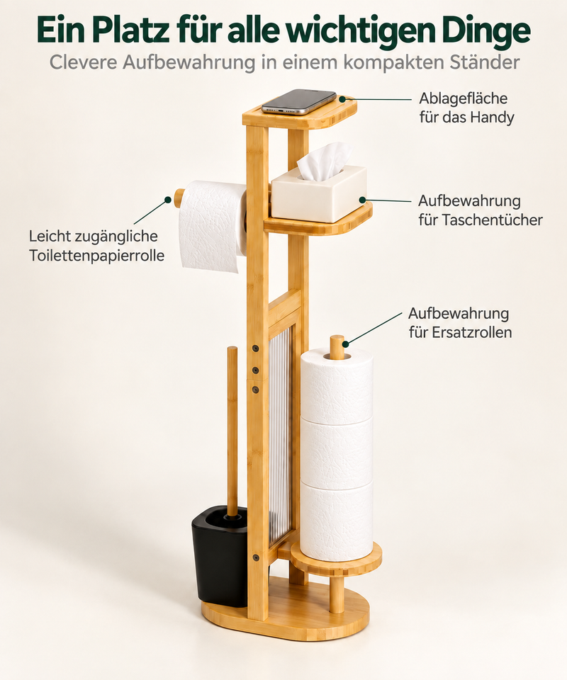 Yorbay Toilettenpapierhalter mit Toilettenbürste aus Bambus