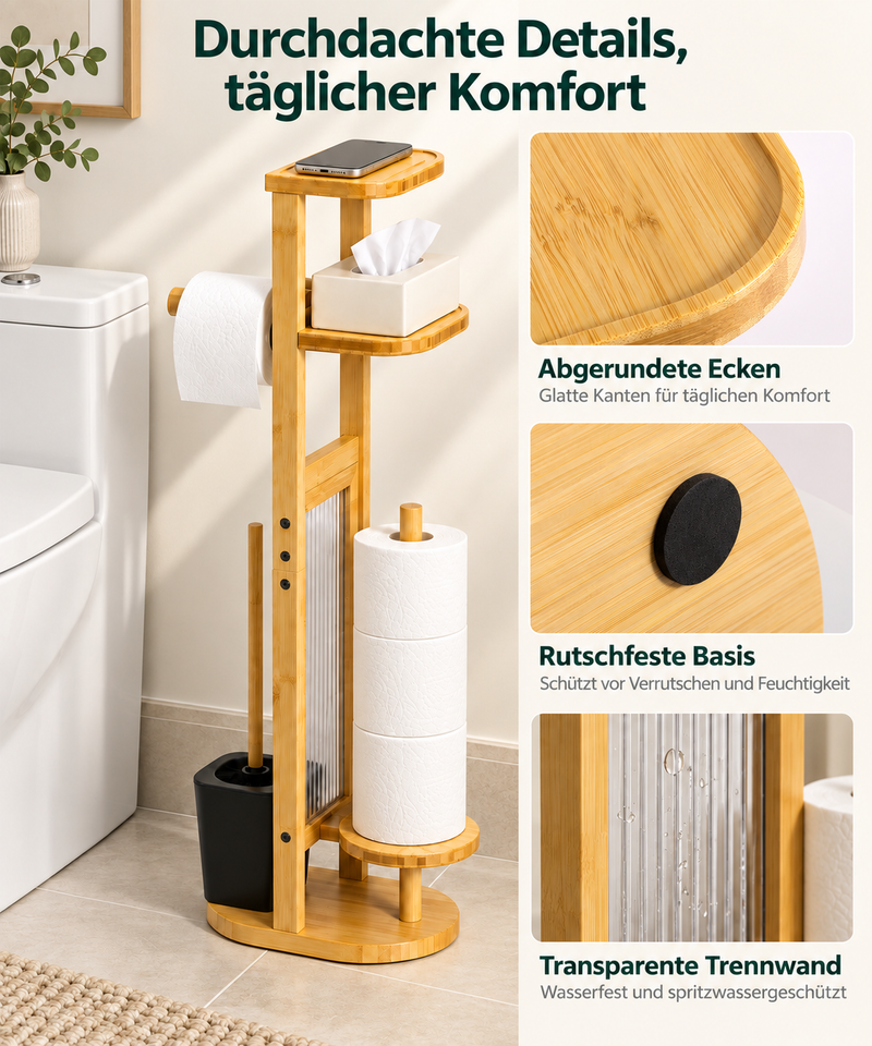 Yorbay Toilettenpapierhalter mit Toilettenbürste aus Bambus
