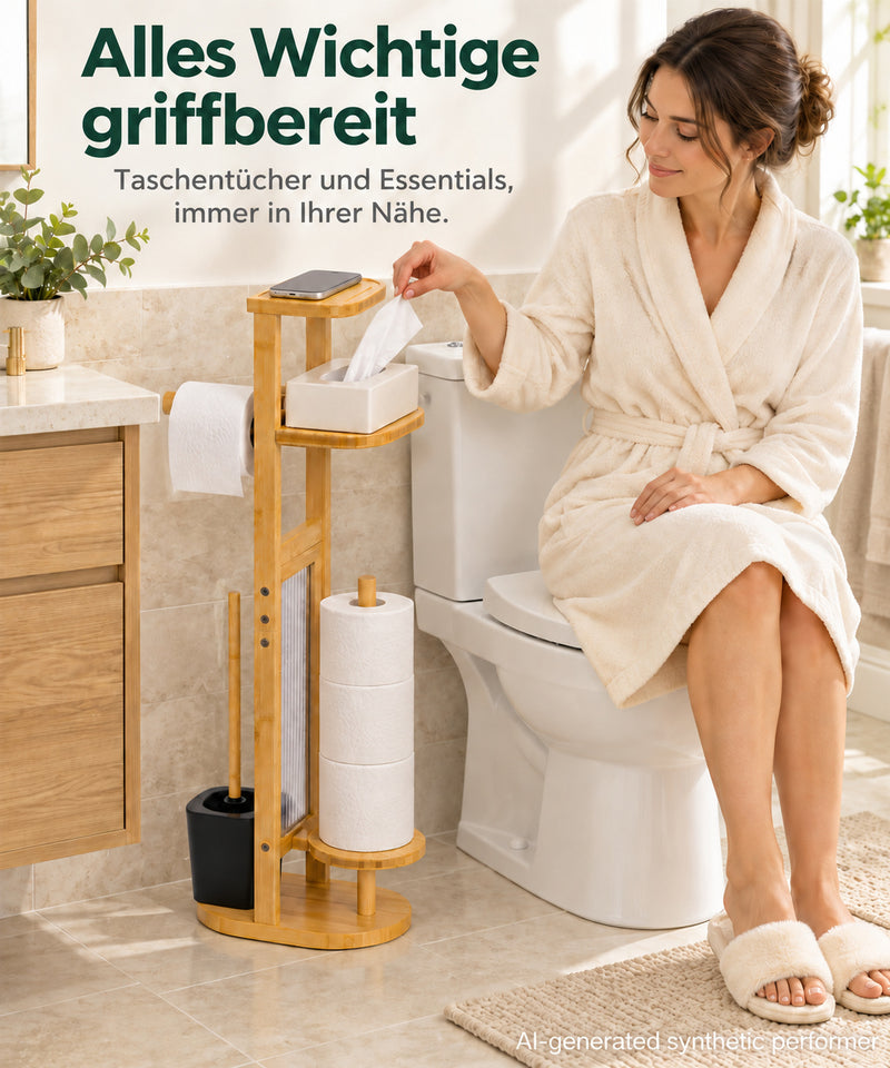 Yorbay Toilettenpapierhalter mit Toilettenbürste aus Bambus