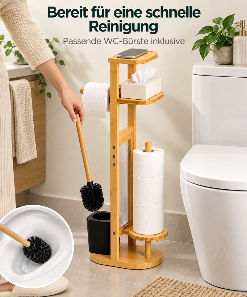 Yorbay Toilettenpapierhalter mit Toilettenbürste aus Bambus