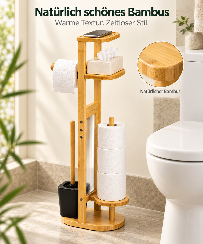 Yorbay Toilettenpapierhalter mit Toilettenbürste aus Bambus