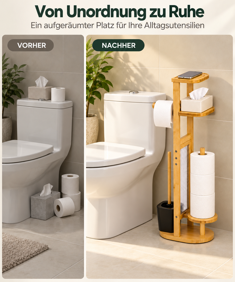 Yorbay Toilettenpapierhalter mit Toilettenbürste aus Bambus