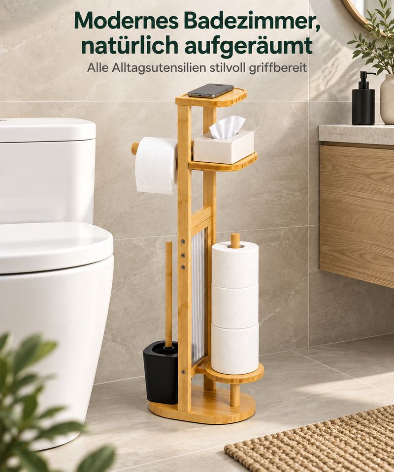 Yorbay Toilettenpapierhalter mit Toilettenbürste aus Bambus
