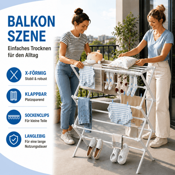 X Wäscheständer ausziehbar klappbar 46–73 cm – 3-stufig —
