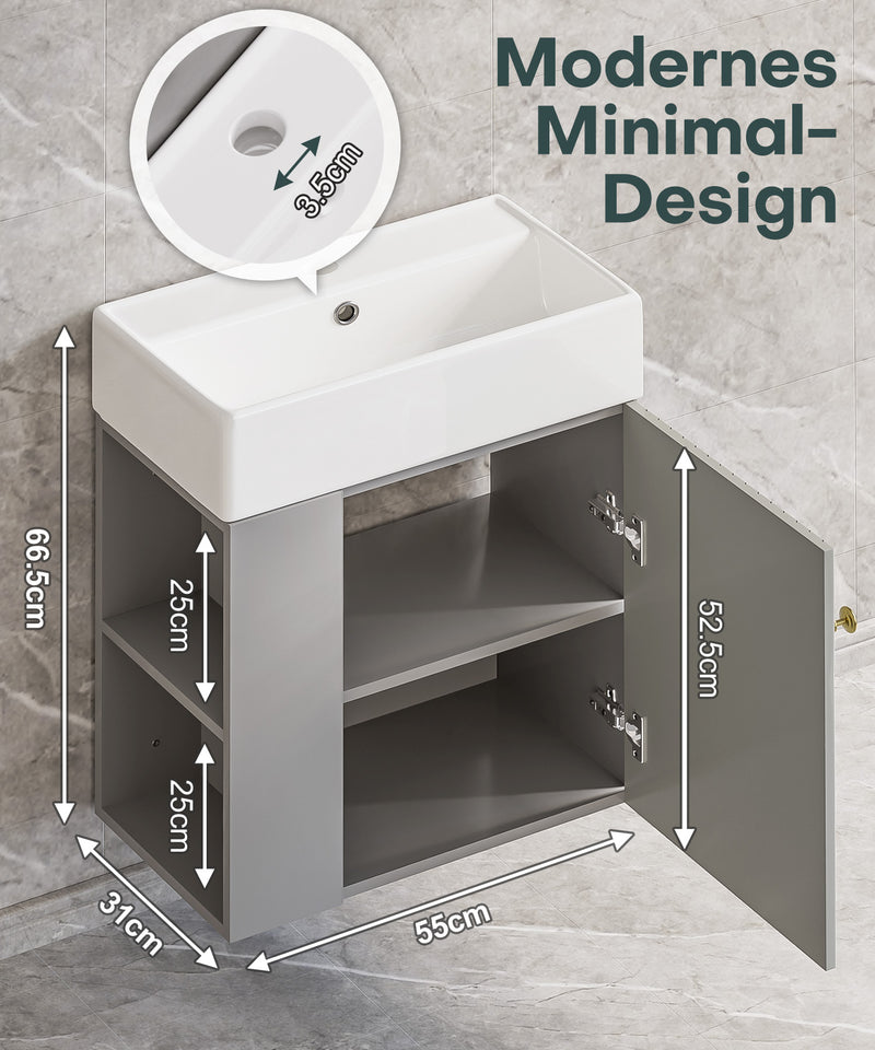 Yorbay hängender Waschtischunterschrank 55 cm mit Waschbecken - YB097 - D054 - 12 - Yorbay.de