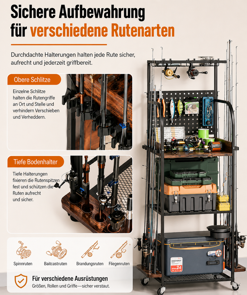 Yorbay Angelrutenständer mit Rollen für 12 Angelruten