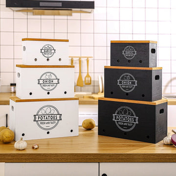 3er-Set Kartoffel-Aufbewahrungsboxen aus Holz, schwarz/weiß — Yorbay.de
