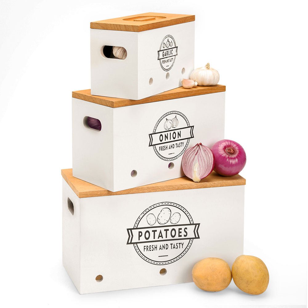 kartoffeln aufbewahren box 3er-Set Kartoffel-Aufbewahrungsboxen aus Holz, schwarz/weiß — Yorbay.de