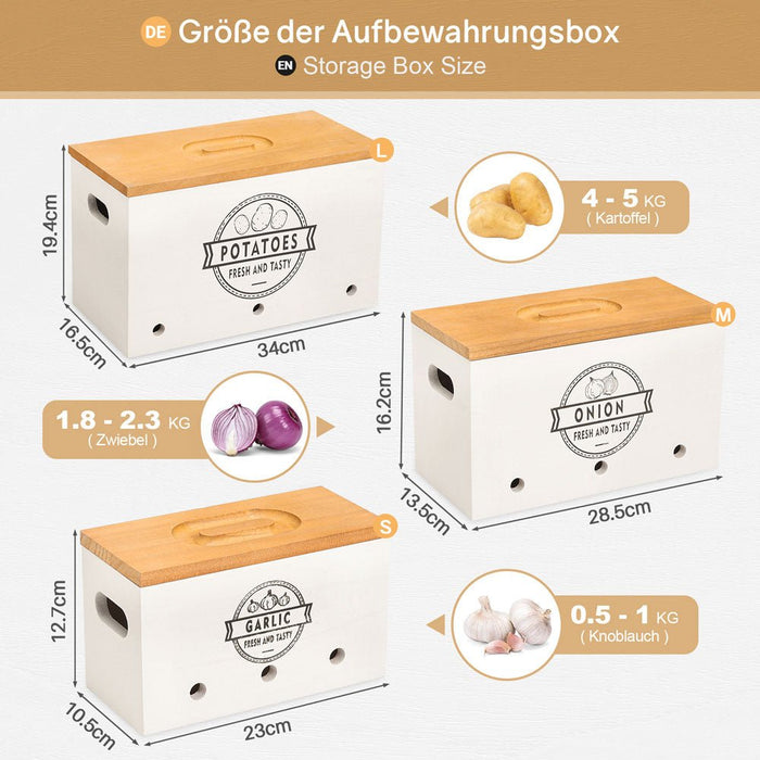 Yorbay 3er - Set Kartoffel - Aufbewahrungsboxen aus Holz, schwarz/weiß - B87 - 12 - Yorbay.de