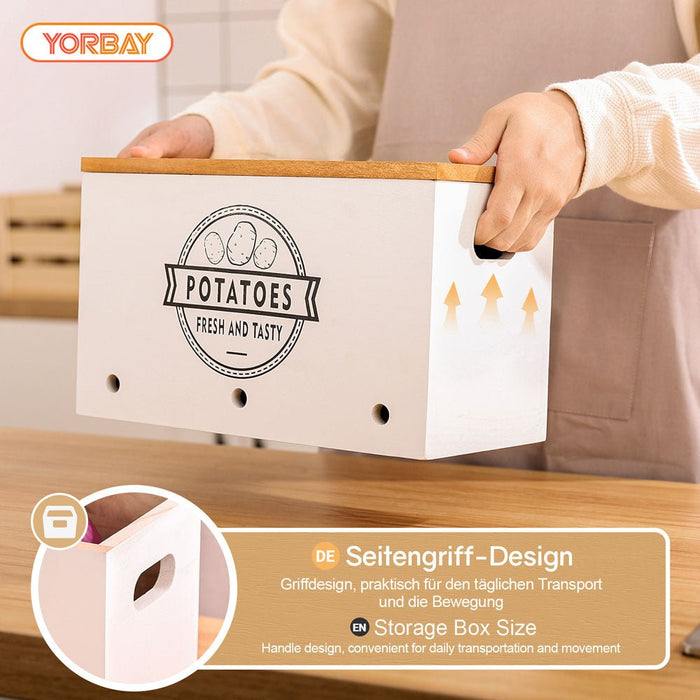 Yorbay 3er - Set Kartoffel - Aufbewahrungsboxen aus Holz, schwarz/weiß - B87 - 15 - Yorbay.de