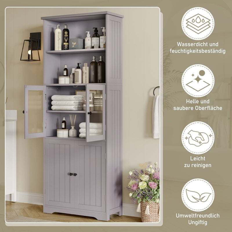 Hochschrank mit Türen und verstellbaren Trennwänden, 57,4 x 28,4 x 162,5 cm - YB - N877P297007E - 13 - Yorbay.de