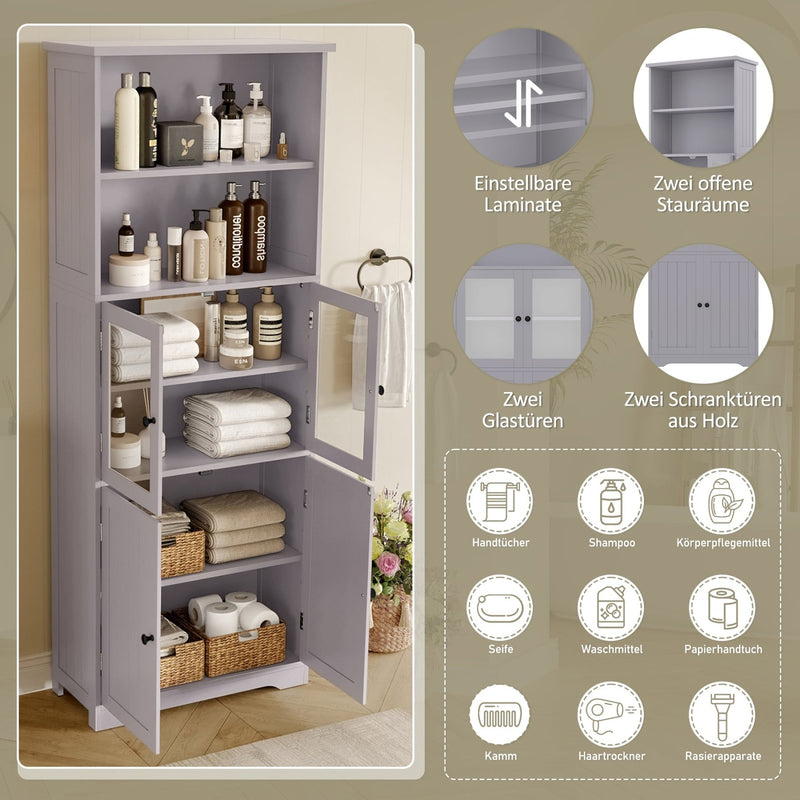 Hochschrank mit Türen und verstellbaren Trennwänden, 57,4 x 28,4 x 162,5 cm - YB - N877P297007E - 14 - Yorbay.de