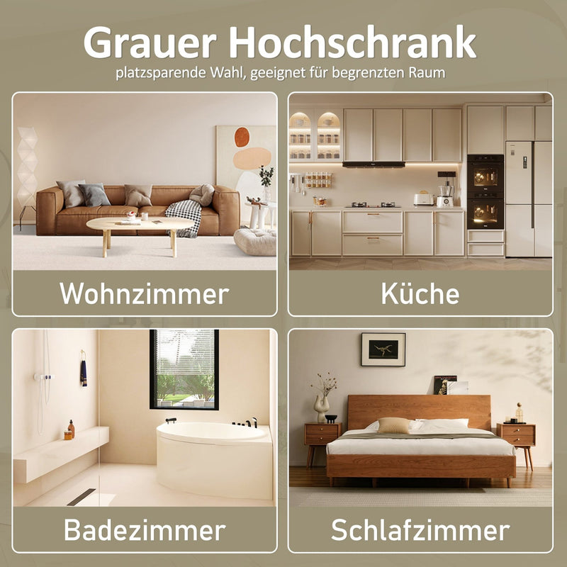 Hochschrank mit Türen und verstellbaren Trennwänden, 57,4 x 28,4 x 162,5 cm - YB - N877P297007E - 16 - Yorbay.de