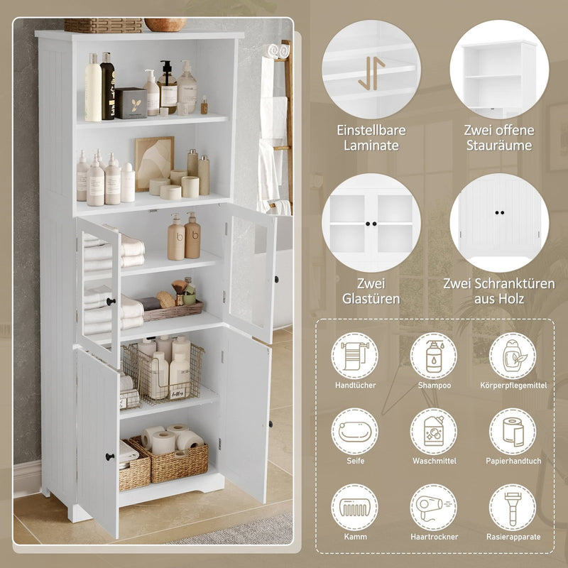 Hochschrank mit Türen und verstellbaren Trennwänden, 57,4 x 28,4 x 162,5 cm - YB - N877P297007K - 5 - Yorbay.de