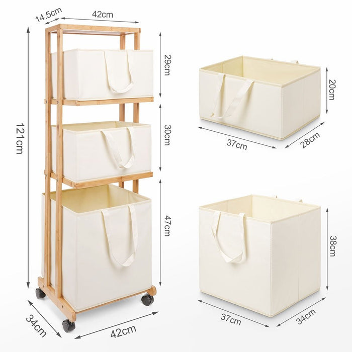 Yorbay Wäschewagen auf Rollen, Badregal aus Bambus mit 4 Fächern - F165 - 8 - Yorbay.de
