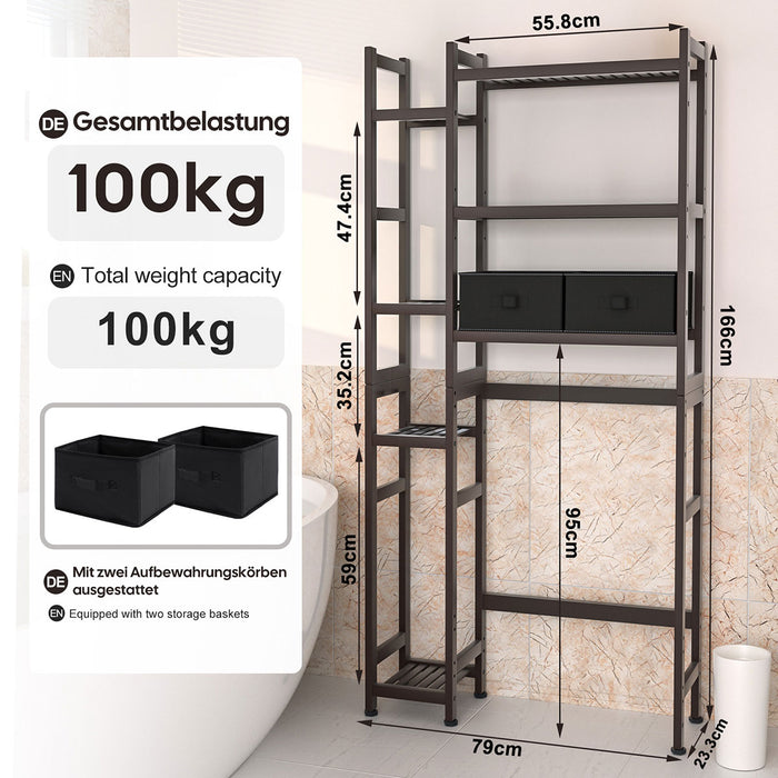 Yorbay Toilettenregal aus Bambus mit 2 Aufbewahrungsboxen und höhenverstellbaren Ablagen